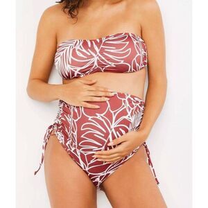 A Pea in Pod Maternity Palm Bikini Set | Burgundy and White in Medium